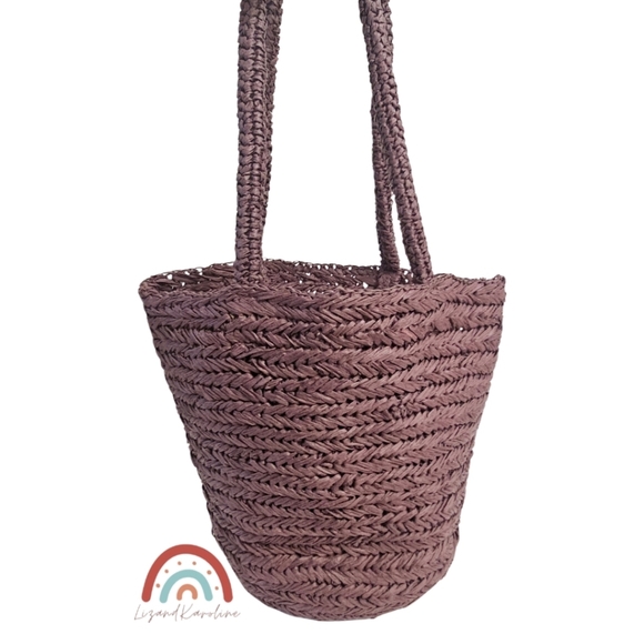 New! J. Crew Malta Handwoven Straw Bucket Tote in Rich Hickory - Picture 2 of 13